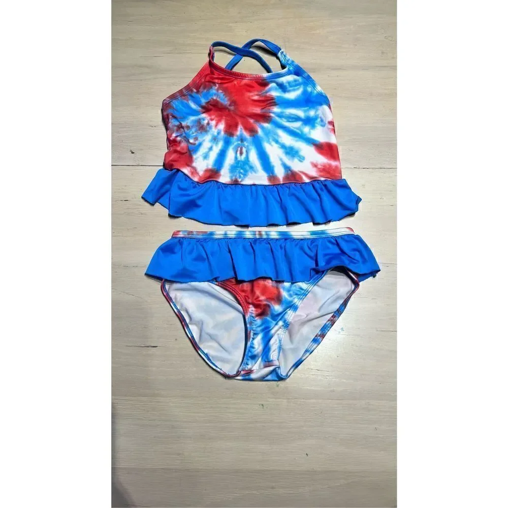 Bobbie Brooks Girls Tie Dye Tankini Set Bathing Suit Multi-Color Size Medium